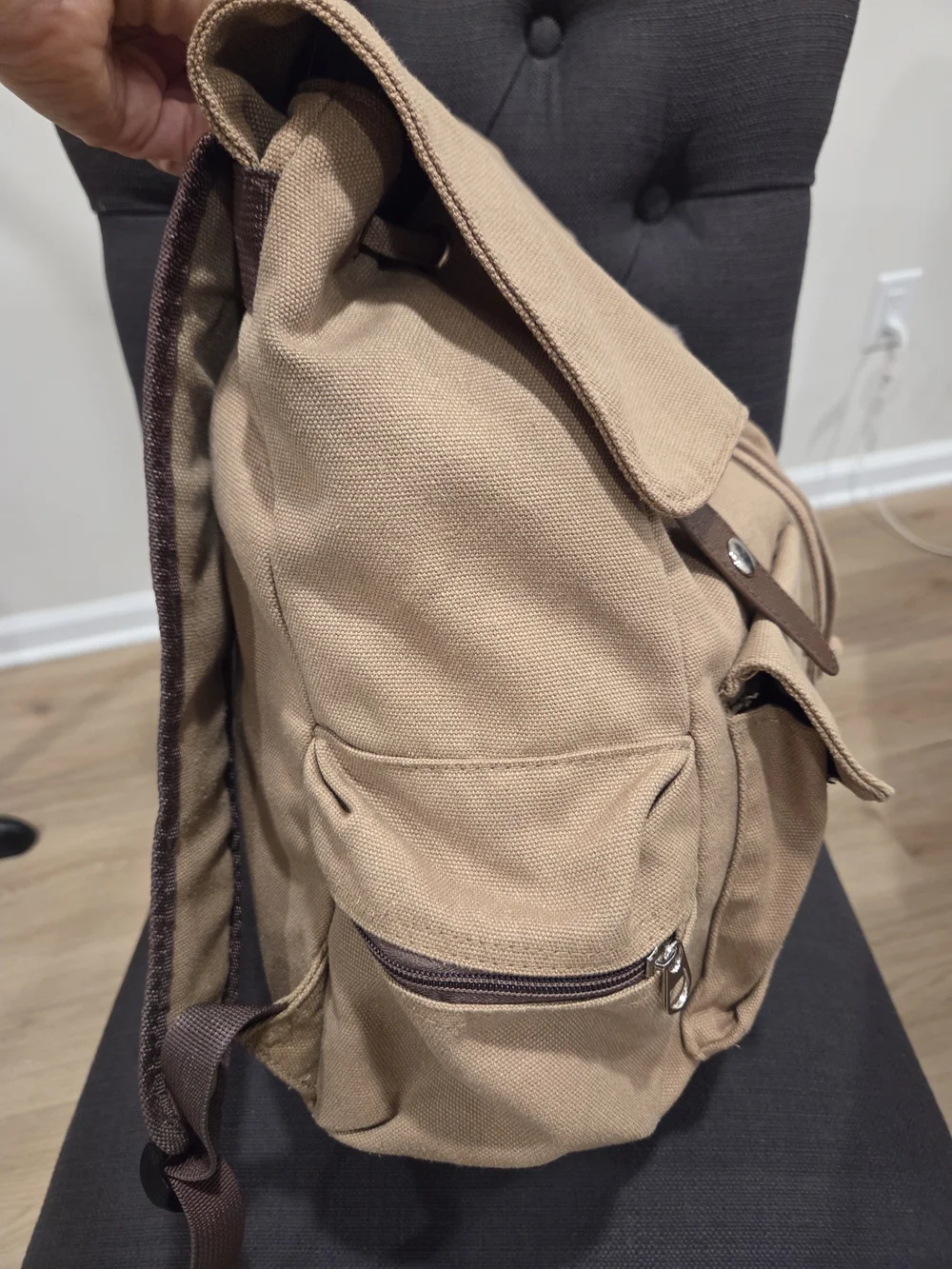 Bella Russo Backpack Unisex Medium Canvas Khaki Vintage Rucksack Gorpcore Bag